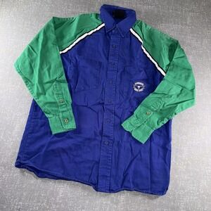 Vintage Asphalt Cowboy Shirt Mens Medium Blue Green Colorblock Western Button Up